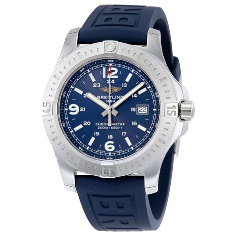 pre-owned breitling colt blue dial blue rubber men's watch a7438811-c907blpt3|Pre.